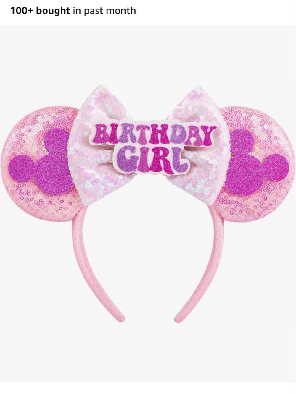 Pink 'Birthday Girl' Sequin Minnie Ear Headband